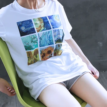 Hillbilly Moterų Mados Plius Dydis Tees & Viršūnes Trumpas Rankovės Modalinis Atsitiktinis Moterų marškinėliai White Van Gogho Tapybai T Shirts Dovana