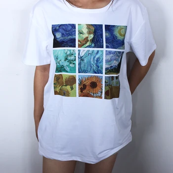 Hillbilly Moterų Mados Plius Dydis Tees & Viršūnes Trumpas Rankovės Modalinis Atsitiktinis Moterų marškinėliai White Van Gogho Tapybai T Shirts Dovana