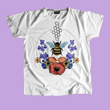 Hillbilly Naują Atvykimo Bičių Rūšies Gėlių Spausdinti marškinėliai Vasaros Grafinis Medvilnės Retro Stiliaus Tees Trumpas Rankovės Camisetas Verano Mujer