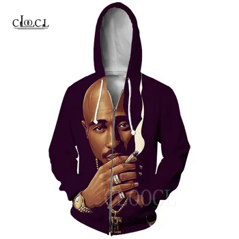 Hip-Hop 2Pac Tupac Užtrauktukas Hoodie Viršūnes Moterys Vyrai Kailis 3D Atspausdintas Reperis Tupac Amaru Shakur Mados Negabaritinių Hoodie Atsitiktinis Striukė