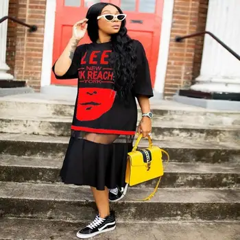 Hip-Hop T -Shirt, Suknelė Moterims Harajuku 3d Spausdinimo Roko Ilgą Tee Naujos Pusė Rankovės Prarasti Viršūnes Šokių Spalvos Blokas Streetwear