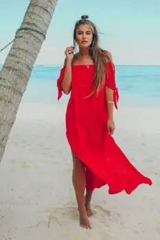 Hirigin padengti iki paplūdimio moteris Maxi Vasaros Paplūdimio Ilga Suknelė Off Peties Vasaros Paplūdimio Cover-Up chalatas de plage