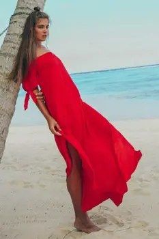 Hirigin padengti iki paplūdimio moteris Maxi Vasaros Paplūdimio Ilga Suknelė Off Peties Vasaros Paplūdimio Cover-Up chalatas de plage