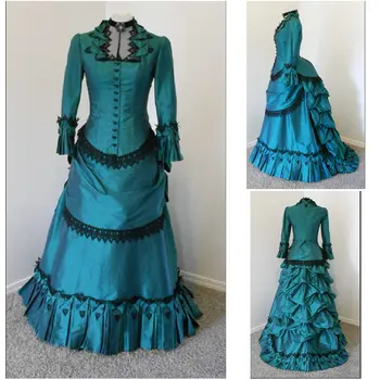 HistoricalCustomer-pagaminti Juoda 1800 Viktorijos suknelė 1860 m pilietinio karo Suknelė Vintage Kostiumai Pietų Belle Promenadzie Suknelė US6-36 V-352
