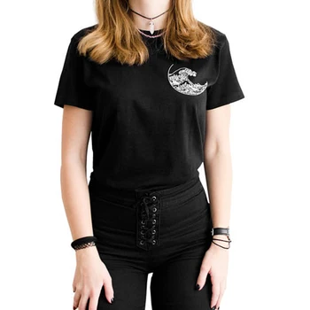 Hokusai Didžiosios Banga T-shirt Grunge Tumblr Tee Harajuku Mielas Trumpas Rankovės Medvilnės marškinėliai Vasaros 2021 Mados Tees XXL Drabužių