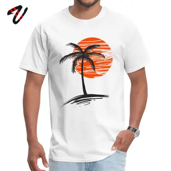 Holiday Resort T-shirt Vyrų Vyrų Medvilnė Tee Marškinėliai Dryžuotas Line Art Viršūnes Saulėlydžio Palmių Paplūdimys Dekoracijos Marškinėlius Atsitiktinis Vasaros