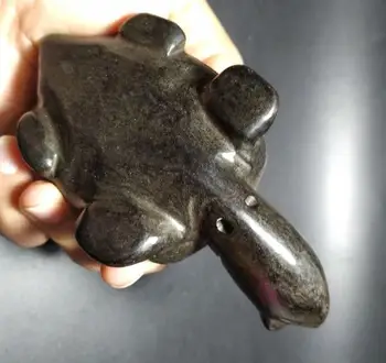 Hongshan kultūros antikvariniai jade juodasis geležies meteoritas vėžlio statula