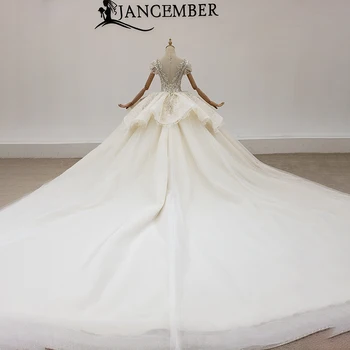 HTL1937 Elegantiškas, Ekstravagantiškas China Kristalų Vestuvių Suknelė 2020 Giliai V-Kaklo, Trumpas Sluoksniuotos Rankovėmis Nėriniai Atgal