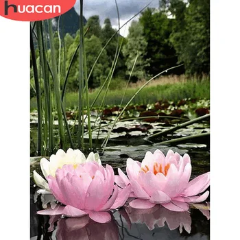 HUACAN Diamond Siuvinėjimo Gėlių Lotus Pilnas Ekranas 5D 