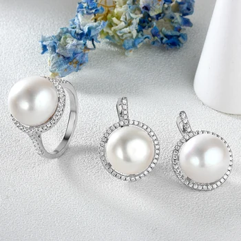 HUADIE rinkinys papuošalų su perlais. neįprasta moterų auskarai ir žiedas stiliaus minimalizmas. nauja mados tendencija 2021