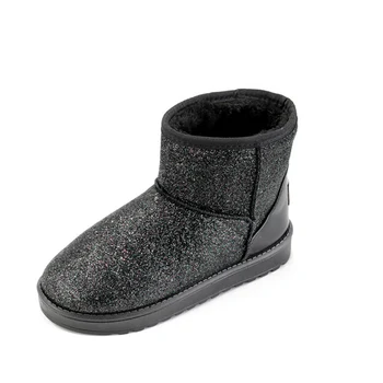 HUANQIU 2017 Prekės ženklo Moterys Sniego Batai Šveitimas Mados Šiltos Žiemos Bling Blizgučiai Blizgučiais Audinys Storas Kailis Kulkšnies Shoes FM08