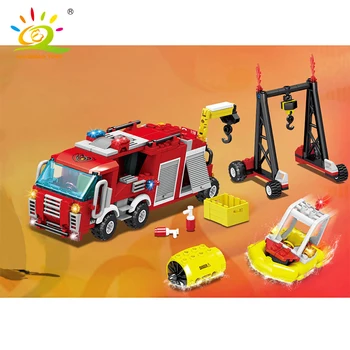 HUIQIBAO 412pcs Priešgaisrinės Gelbėjimo Truck, Šakiniai Blokai Miesto Statybos gaisrininkas modelis Plytų Švietimo Žaislai Vaikams