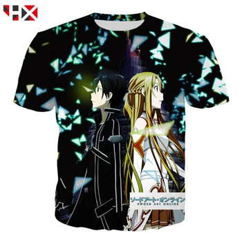HX Mados 3D Spausdinimo Anime Kardas Meno Internete 2 T Shirt Vyrai/Moterys, SAN tomė ir prinsipė/GGO Simbolių Dizaino Trumpas Rankovės Harajuku Streetwear Viršūnes HX
