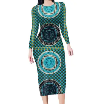 HYCOOL Rudens, Žiemos, Rožinė Afrikos Genčių Elephent Spausdinti Suknelė Moterims Atsitiktinis Apvalios Apykaklės Aukštos Wasit ilgomis Rankovėmis Suknelė 2020 Naujas