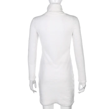 IAMHOTTY Dirbtiniais Kailiais Golfo Balta Žiema Moterų Suknelė Bodycon ilgomis Rankovėmis, Šiltas Minkštas Vestidos Shaggy Mados Elegantiška, Trumpa Suknelė