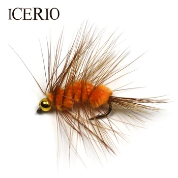 ICERIO 10VNT Granulių Galvos Rudos spalvos kailį ant nugaros šunys Oranžinis Megztinis Širdys Klaidą Skristi Upėtakių Žvejybos Masalas #10