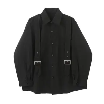 IEFB /vyriški drabužiai tvarstis juoda balta marškinėliai vyrų 2021 m. Pavasarį nauja asmenybė, dirželis dizainas, vintage didelio dydžio atsitiktinis viršūnes 9Y3315