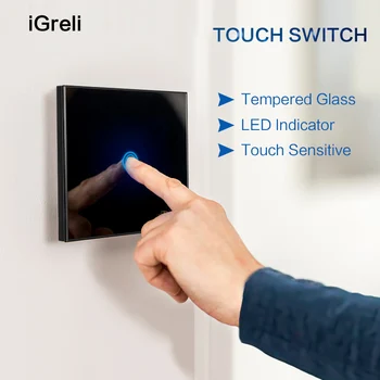 Igreli ES Standartas Smart Home LED Šviesos Touch Jungiklis LED Lemputė Sienos Jutiklinį Jungiklį 1 Gaujos 1 Būdas Krištolo