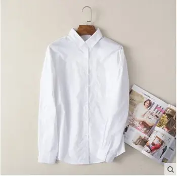 Iki 2017 m. pavasario oficialų medvilnės moterų ilgas rankovėmis balti marškiniai
