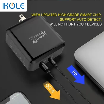 IKOLE PD60W Greito Įkrovimo+QC Apkrauna 22.5 W, Tipas-C PD3.0 USB Įkroviklis Greitai Įkrauti Paramos QC4.0 4+ QC3.0 AFC Mobilusis Telefonas