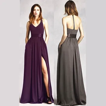 Ilgai Violetinė-Line Bridesmaid Dresses 2020 Sužadėtuvių Šventė Chalatai Satino Vestuves Suknelė Bridesmaid Grupė Suknelė