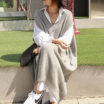 Ilgas Moterų Over-the-knee korėjos Stiliaus Atsitiktinis Palaidų Pullover Sweater Dress Studentų Preppy Stilius Laisvalaikio Megztinis Suknelė