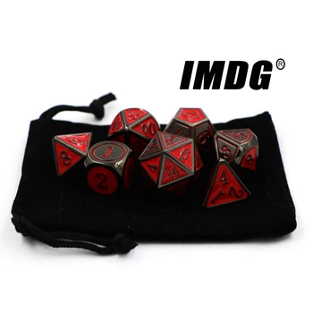 IMDG 7pcs/set Kūrybos RPG Žaidimas Kauliukais, Polyhedron Metalo Kauliukai DND Emalio Dviejų atspalvių Juoda Raudona Skaitmeninis Žaidimas Kauliukai