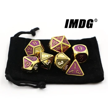 IMDG 7pcs/set Kūrybos RPG Žaidimas Kauliukais, Polyhedron Metalo Kauliukai DND Emalio Dviejų atspalvių Raudonos Aukso Skaitmeninis Žaidimas Kauliukai