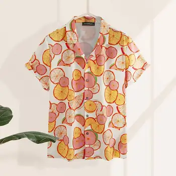 INCERUN Vasaros Vyrų Havajų Marškinėliai Spausdinimas Atvartas Atsitiktinis Streetwear Trumpas Rankovės Atostogų Palaidinė Kvėpuojantis Vyrų Paplūdimio Marškinėliai 2021