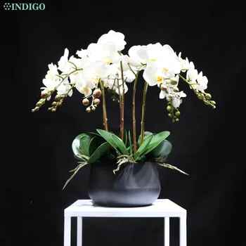 INDIGO-Baltas Drugelis Orchidėja (1 Komplektas 7Pcs Orchidėja+5vnt Lapai+Puodą), 