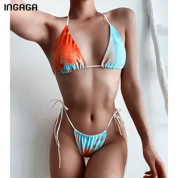 INGAGA Thong Bikini Maudymosi Apynasrio maudymosi Kostiumėliai Moterims, Aukštos Sumažinti Biquini Seksualus Akių Maudymosi Kostiumai 2021 Eilutė Paplūdimio Bikini Komplektas