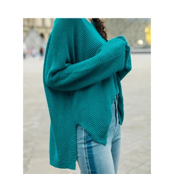 INMAN O-kaklo Retro Dryžuotas Atsitiktinis Hongkong Stilius Laisvas Kritimas-pečių Rankovės Moterų Megztinis