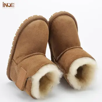 INOE nekilnojamojo avikailio verstos odos natūralaus avies kailio pamušalu vaikams žieminiai batai kūdikių vaikščiojimo batai vandeniui neslidus padas
