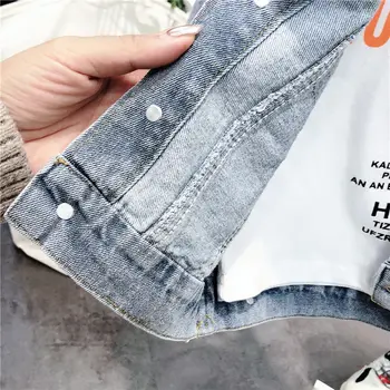 INS KARŠTO kūdikių berniukų džinsinio striukė 2-7 metų amžiaus Vaikams drabužių Atsitiktinis spausdinti raidžių Striukė internete celebrity lauko kailis