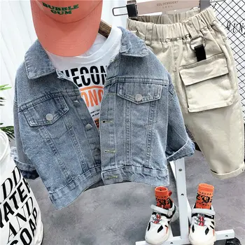 INS KARŠTO kūdikių berniukų džinsinio striukė 2-7 metų amžiaus Vaikams drabužių Atsitiktinis spausdinti raidžių Striukė internete celebrity lauko kailis