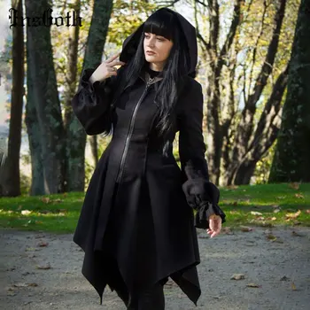 InsGoth Gotikos Vintage Black Hoodies Suknelė Goth Punk Aukšto Juosmens Užtrauktukas Ilgomis Rankovėmis Mini Suknelė Streetwear Grunge Moterų Suknelės