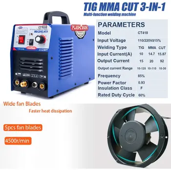 Inverter Plasma Cutter Ct418 Pusiau automatinio Suvirinimo Aparatas TIG/MMA/CUT 3 in 1 Lydmetaliuose, 220V DC