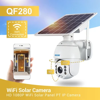 IP Kameros ESCAM QF280 1080P Saulės Vandeniui Belaidžio Wifi PIR Signalizacijos Naktinio Matymo PTZ IP Kameros