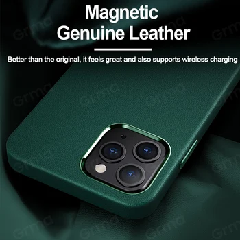 IPhone 12 Pro Max 12 mini Atveju, natūralios Odos Skystu Silikonu Magnetinių Kortelių Laikiklis Paramos Belaidžio Įkrovimo Galinį Dangtelį