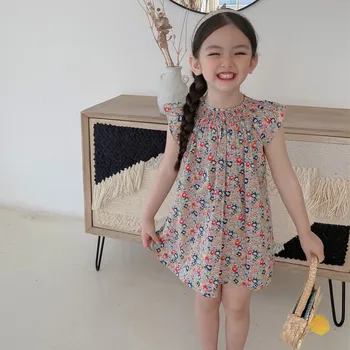 Išankstinio pardavimo Vyšnių mažų gėlių spausdinti suknelė modelis 2021 m. pavasarį naujas produktas rezervavimo kūdikių mergaitės suknelė