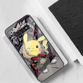 Iškirpti Animaciją Anime Pokemons pika Telefono dėklas Grūdintas Stiklas Samsung S20 Plius S7 S8 S9 S10 Plus Pastaba 8 9 10 Plius