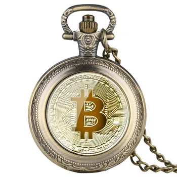 Išskirtinį Bitcoin Dizainas Visiškai Medžiotojas Kvarco Kišeninio Laikrodžio Skaitmenys Ekrane Pakabukas Laikrodis Vyrams, Moterims su Retro Karoliai Grandinės relo