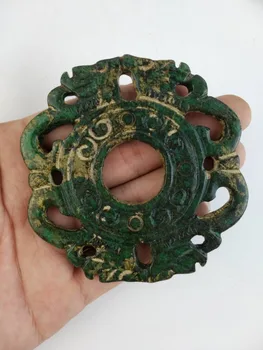 Išskirtinį Kinijos antikvariniai ranka raižyti green dragon statula pakabukas jade plokštė
