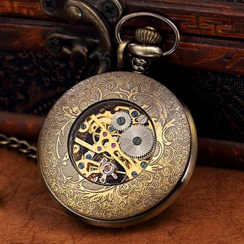 Išskirtinį Tuščiaviduriai Modelis Mechaninė Kišenėje Žiūrėti Retro Vertus-likvidavimo Fob Laikrodžiai Chian Karoliai Pakabučiai Vyrai Moterys Bronzos Laikrodis