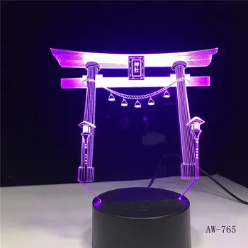 Japonijos Jinja Šventykla, USB 3D led Nakties šviesos Daugiaspalvis RGBW Festivalio Dovana dekoratyvinis apšvietimas Stalo lempos Miegamasis Lašas laivas AW-765