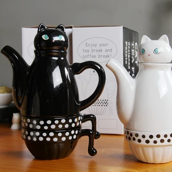 Japonijos Katės Virdulys Mielas Kavos Rinkiniai Kūrybos Animacinių Filmų Arbatinukas Buitinės Keramikos Puodelis Pieno, Puodeliai Japonijos Arbatinukas 1 2 Puodeliai Arbatos