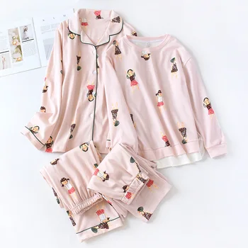 Japonijos rudenį ir žiemą, naujas stilius grynos medvilnės ponios vata namų paslauga dviejų dalių mielas pižama moterims sleepwear