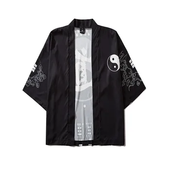 Japonijos Tradicinių Kimono Yukata Atsitiktinis Megztinis Vyrų Paplūdimio Plonas Azijos Drabužių Krano Spausdinti Vyrų Mados Prarasti Streetwear Marškinėliai
