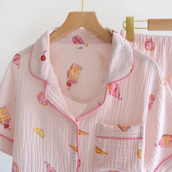 Japonijos vasarą nauju moterų medvilnės krepo gazas pižama nustatyti plonas skirsnio trumparankoviai šortai saldus dviejų dalių namus paslaugų ponios