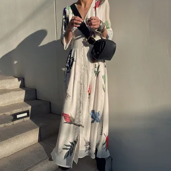 Japonų Mados Linija, Ilga Suknelė 2020 Metų Vasaros Korėjos Flroal Spausdinti Ilgomis Rankovėmis Maxi Suknelės Skraiste Femme Vestiods Laisvalaikio Stilius